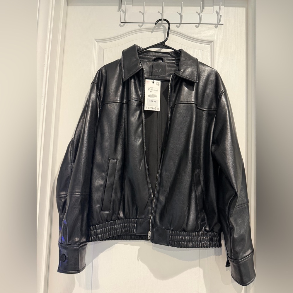Zara Black Leather Jacket for Women - Picture 6 of 9